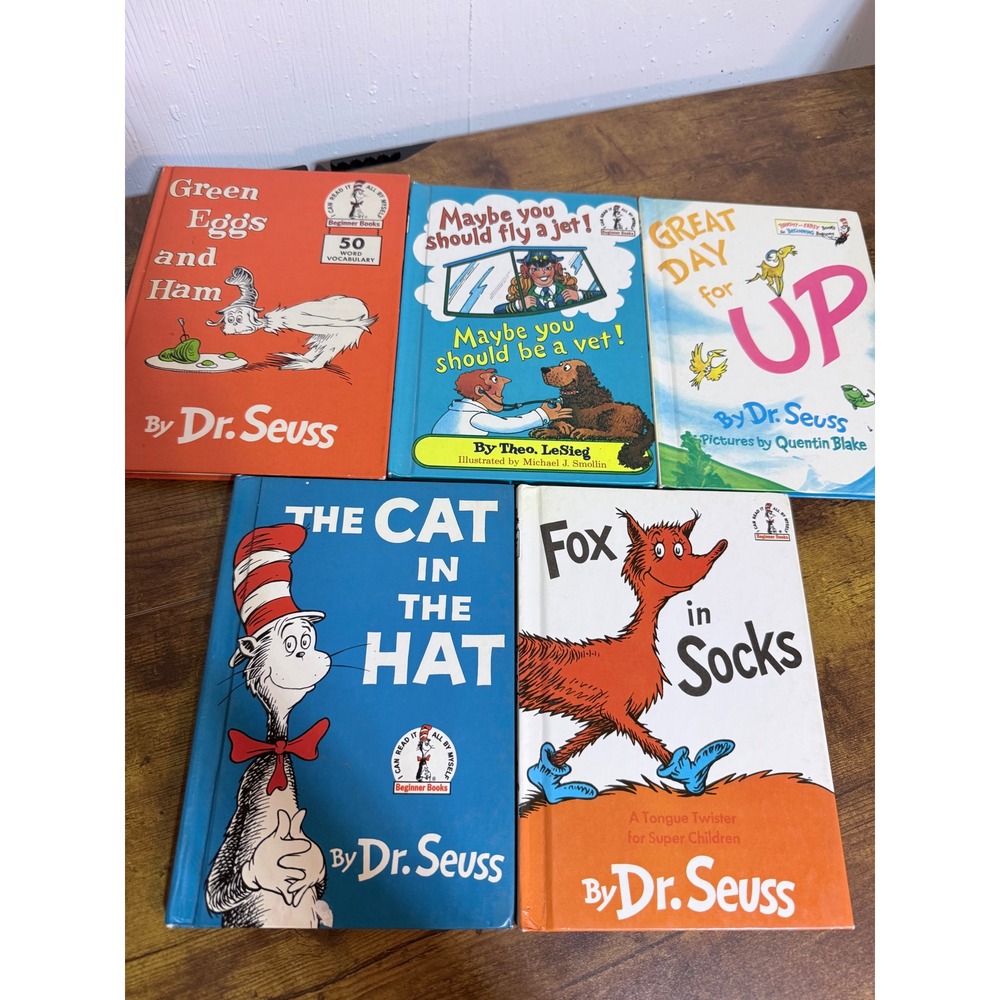 Dr. Seuss Beginner Books Hardcover Lot 5 Cat in the Hat Green Eggs Ham Vintage